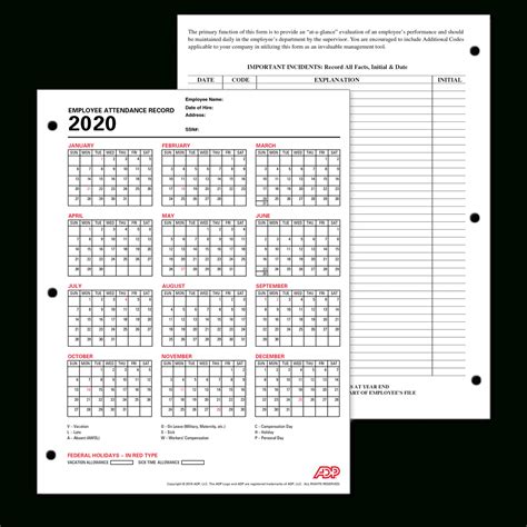 2020 Employee Attendance Tracker Printables Free Example Calendar