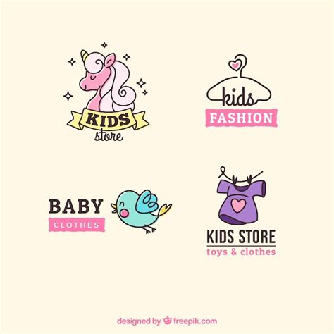 Pack Of Four Cute Kids Logos Vector Free Download