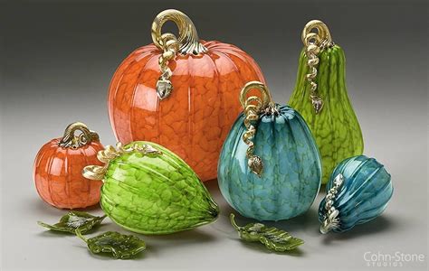 Forest Mottled Metro Grouping Of Hand Blown Glass Pumpkins And Squash