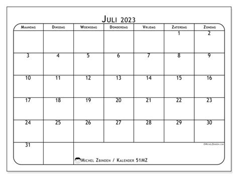 Kalender Juli 2023 Om Af Te Drukken “501mz” Michel Zbinden Be