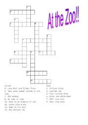English worksheets: zoo crossword