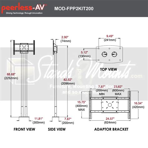 Peerless Modular Series Dual Pole Pedestal Kit Black Mod Fpp2kit200 B