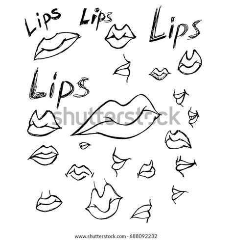 Hand Drawn Sketch Lips Set Vector Stock Vector Royalty Free 688092232