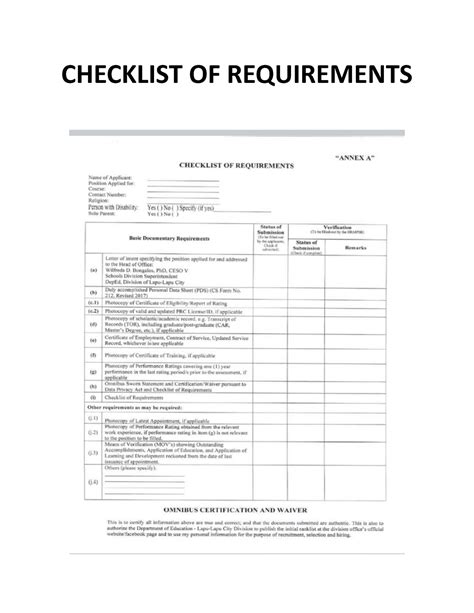 Checklist Of Requirements For Teacher 1 Lesson Plan Checklist Of