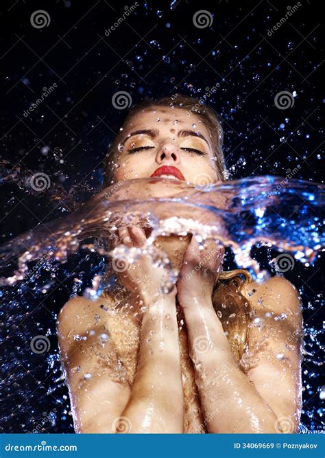 Wet Woman Face With Water Drop Stock Image Image Of Concept Fall