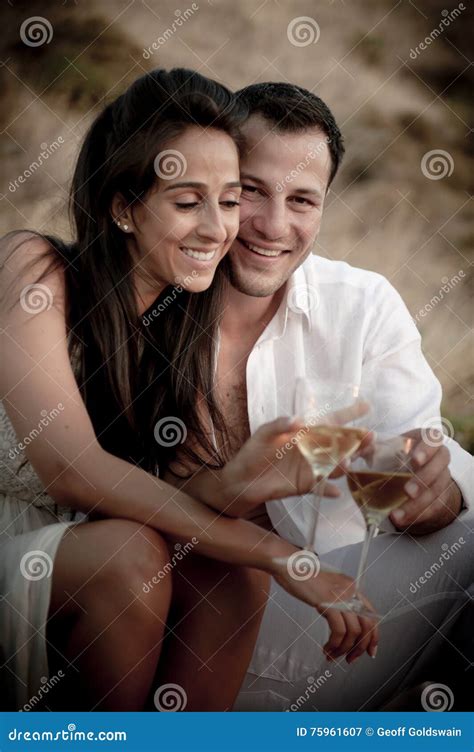 Young Happy Couple Sitting Together Having Fun Stock Image Image Of