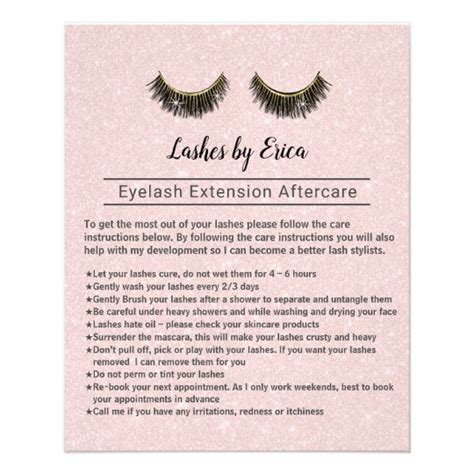 Lashes Eyelash Extensions Aftercare Instruction Flyer