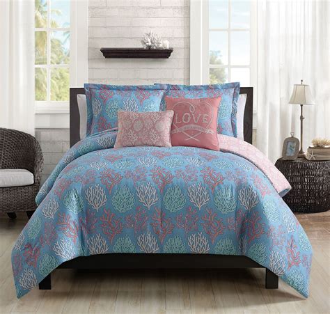 Navy blue comforter sets create compelling beds and striking bedrooms. 9 Piece Venice Beach Blue/Coral Comforter Set