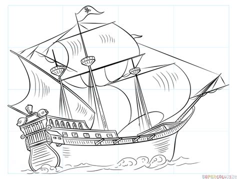 How To Draw A Pirate Ship Step By Step Drawing Tutorials