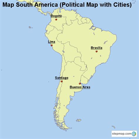 Stepmap Map South America Political Map With Cities Landkarte Für