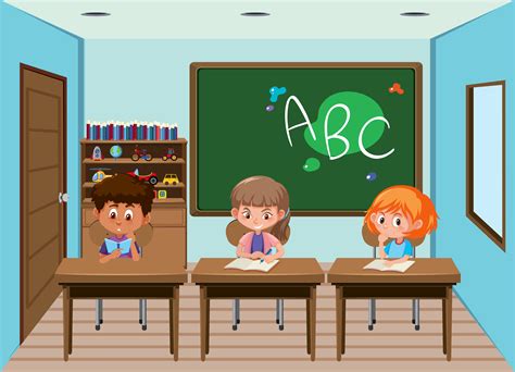 Students Working At Desks In The Classroom 685399 Vector Art At Vecteezy