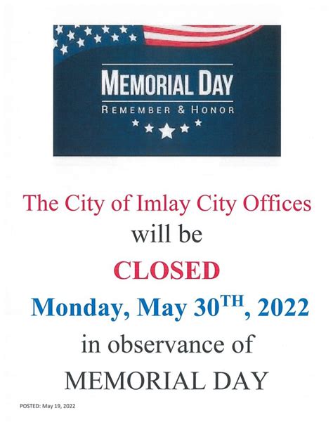 City Offices Closed Memorial Day Imlay City