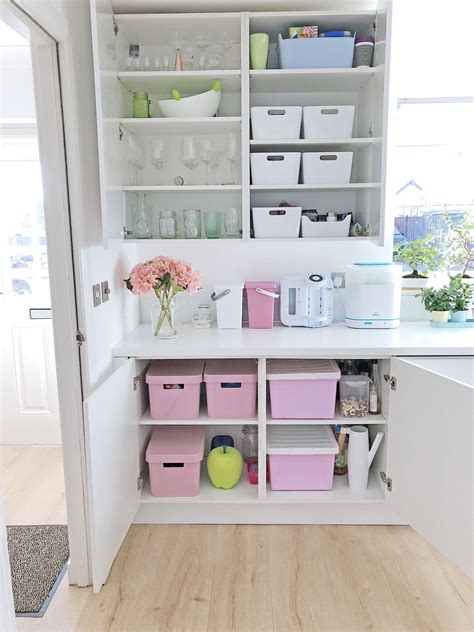 Kitchen Organisation Pink Storage Boxes In White Kitchen Kitchen