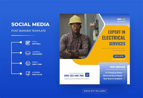 Premium Vector Electrician Or Electrical Service Social Media Post Or