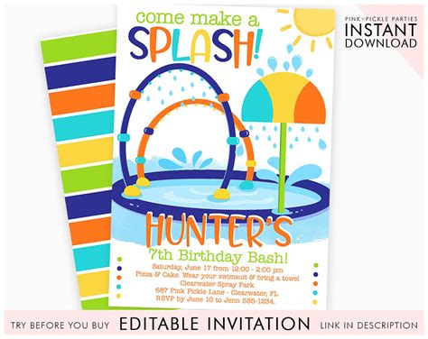 Splash Pad Birthday Invitation Splash Pad Party Splash Pad | Etsy in 2020 | Splash party, Splish ...