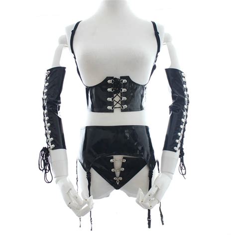 Black Leather Body Harness Bra Sexy Set Strap Top Lingerie Garter Belts Skirt Full Bondage Punk