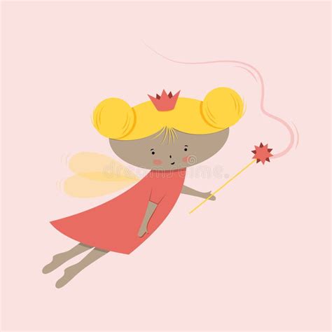 Little Fairy With Magic Wand Vector Illustration Stock Vector