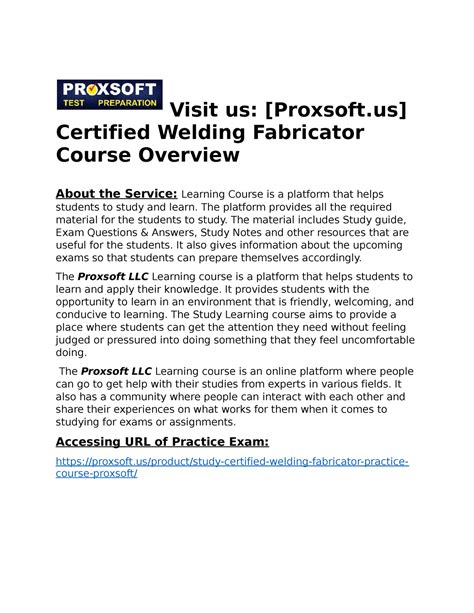 Certified Welding Fabricator Practice Course Visit Us Proxsoft