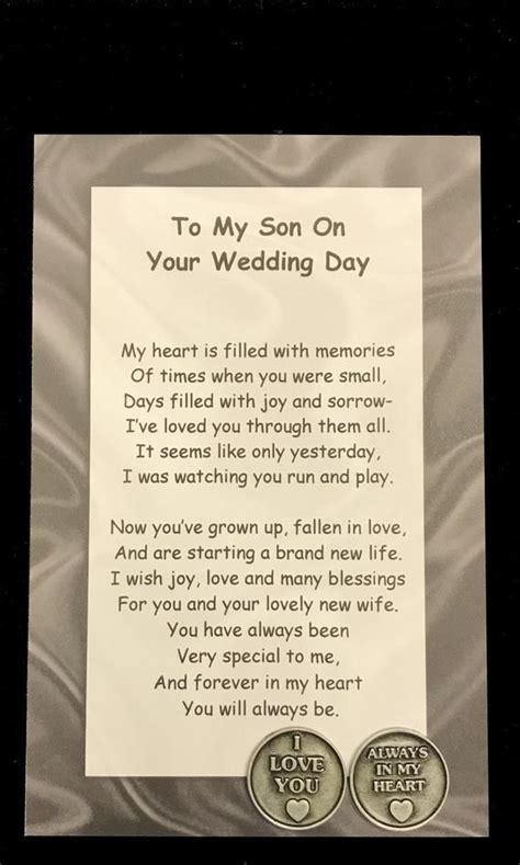 My Our Son On Your Wedding Day Poem And Pocket Token T Set Etsy