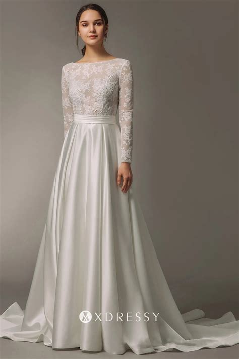 Illusion Lace Satin Long Sleeve Winter Bridal Gown Xdressy