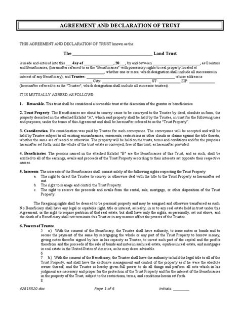 Land Trust Agreement Rev 1 Trust Law Assignment Law