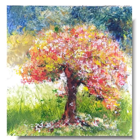 Obraz Wiosenne Drzewo Malowany Farbami Akrylowymi Ewn2