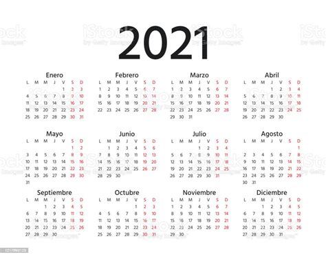 Ilustración De Calendario Español 2021 Ilustración Vectorial