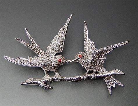 Vintage Masha Marcasite Studded Sterling Silver Birds Brooch Pin Vintage Silver Jewelry Wedding