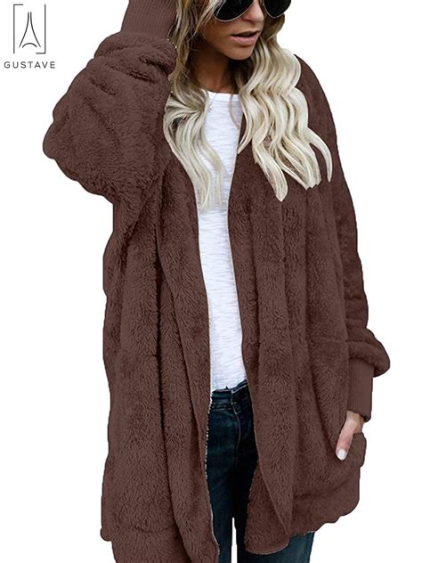 Gustave Gustavedesign Women Plush Hooded Coat Loose Faux Fur Cardigan