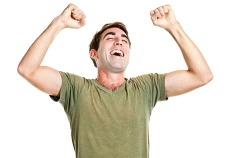 Ecstatic Happy Man Cheering And Shaking Fists Stock Photo Download