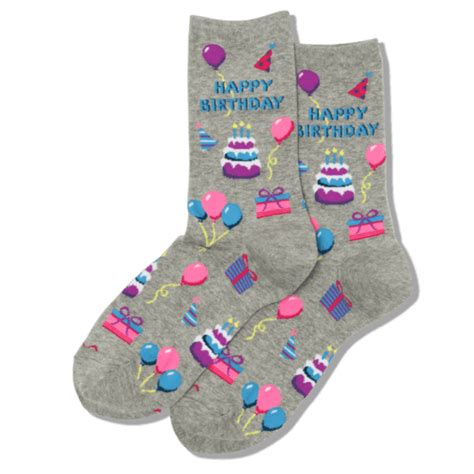 Grey Happy Birthday Socks Womens Crew Sock Grey Johns Crazy Socks Sock Birthday Women