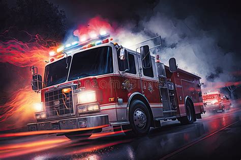 Fire Truck Responding To Emergency Sirens Blaring Stock Illustration