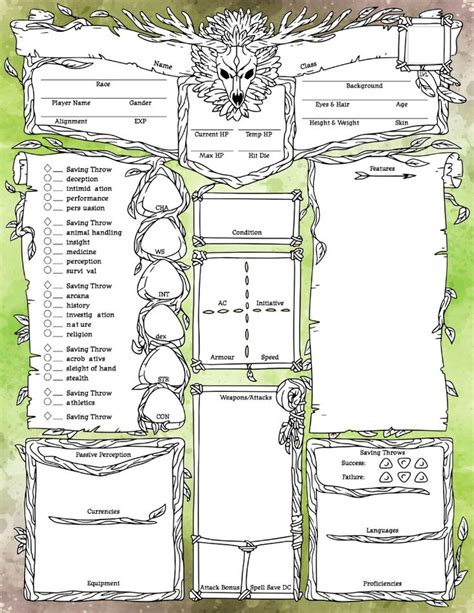 Our Our Four Sheet Editable Pdf Druid Character Sheets Are Suitable Not
