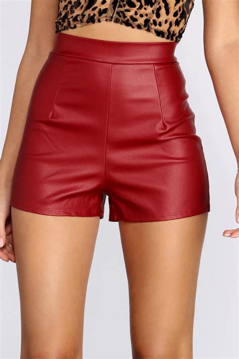 High Waist Faux Leather Dress Shorts Red Leather Dress Short Dresses