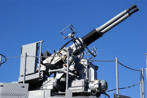 Anti Aircraft Turret Defense Guns On A Navy Ship Stock Images Image