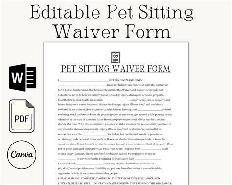 Pet Sitting Waiver Form With Invoice Pet Sitting Release - Etsy Canada