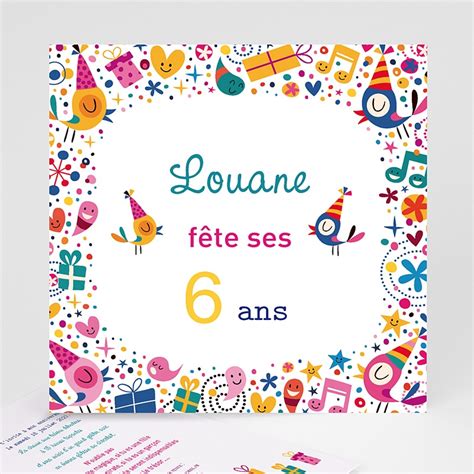 Vetement fille 10 ans à québec. Invitations Anniversaire Fille - 6 ans Vive la fête ...