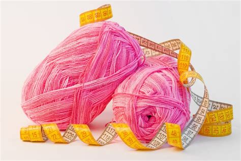 Pink Yarn Balls With Measuring Tape Stock Image Image Of Classic