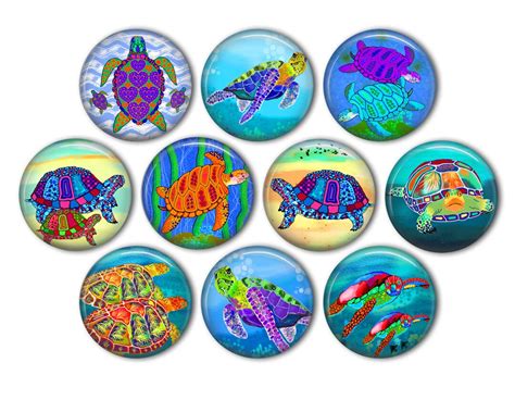 Funky Turtles Pin Back Buttons Backpack Pins Jacket Buttons Flat