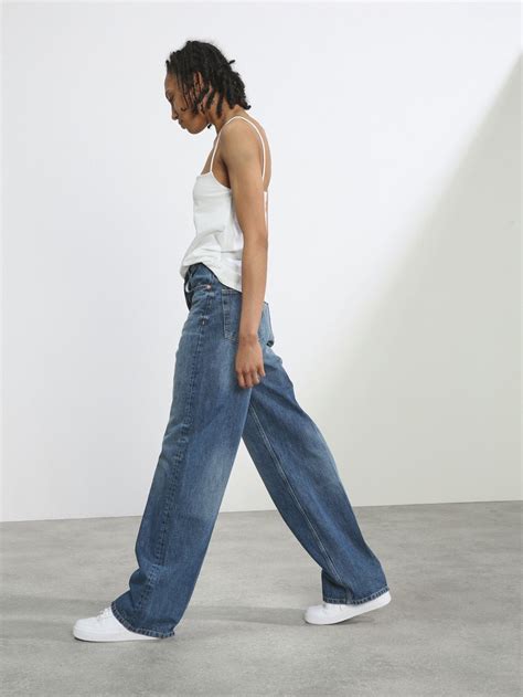 Blue 90s Organic Cotton High Waisted Wide Leg Jeans Raey Matches Uk