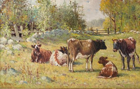 Edward Burrill Jr Antique American Impressionist Cow Grazing