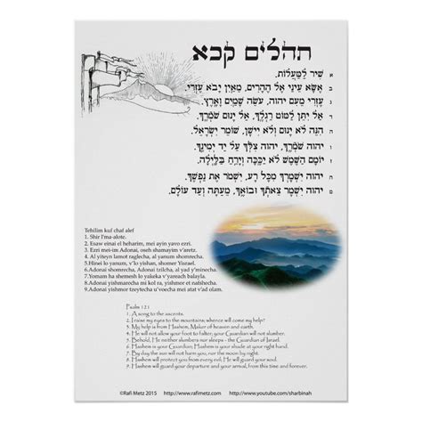 Psalm 121 In Hebrew English And Transliteration Poster Zazzle
