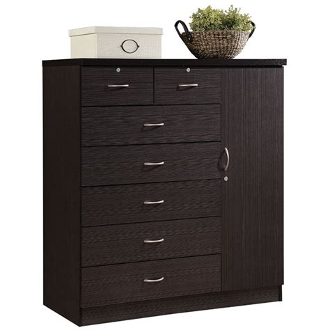 Pemberly Row Tall 7 Drawer Chest With 2 Locking Drawers And Garment Rod