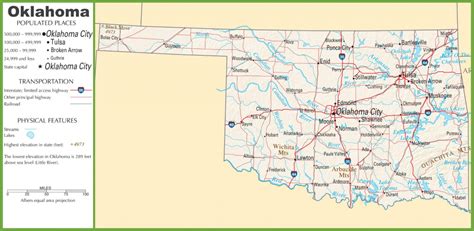 Large Detailed Road Map Of Oklahoma With Printable Map Of Oklahoma