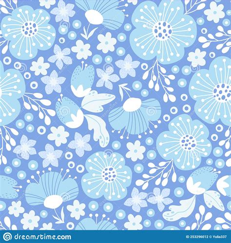 Vector Seamless Floral Blue Pattern Stock Vector Illustration Of Blue