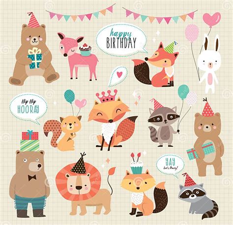 Cute Cartoon Birthday Animals Stock Vector Illustration Of Children