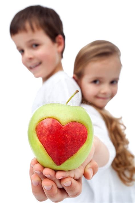 Happy Healthy Kids Holding Apple Stock Image Image Of Cute Child