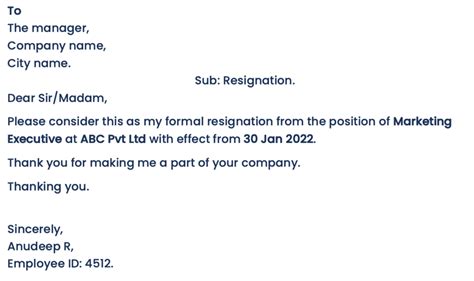 Simple And Short Resignation Emails To Manager