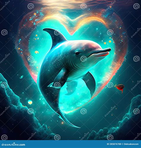 Dolphin Hugging Heart Dolphin In A Heart Of Space 3d Illustration