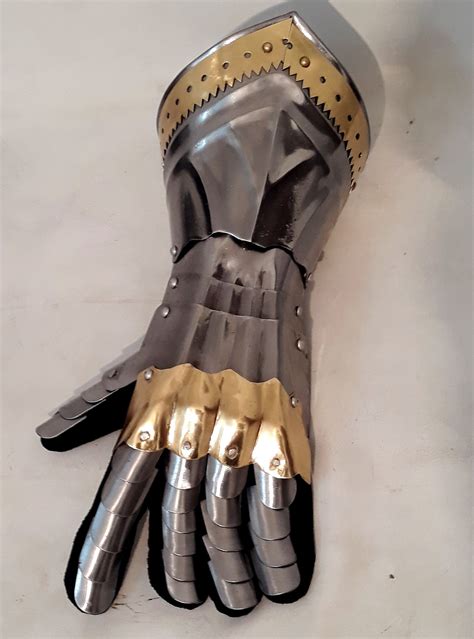 Medieval Gauntlet Gloves Steel And Brass Handmade Fully Etsy